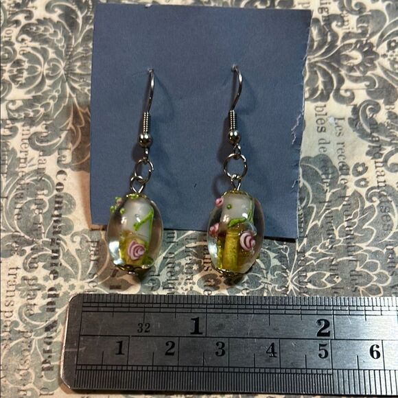 Elegant Floral Glass Earrings - Picture 1 of 4